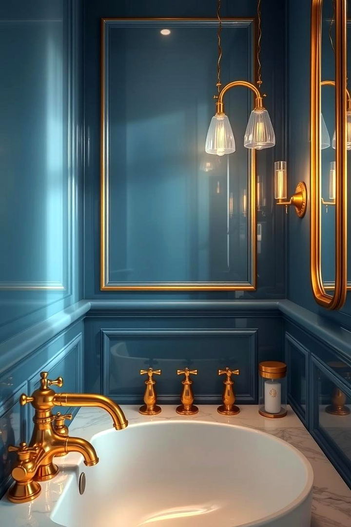 Glamorous Gold Fixtures - 22 Blue and Gold Bathroom Ideas