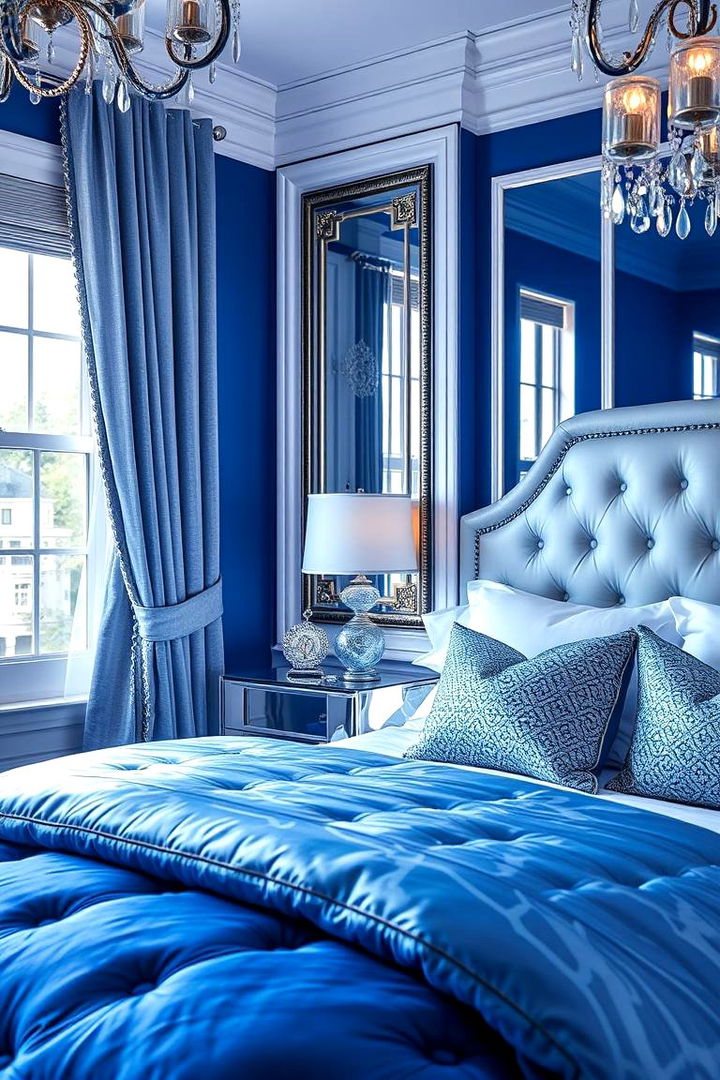Glamorous Metallic Accents - 22 Blue and White Bedroom Ideas
