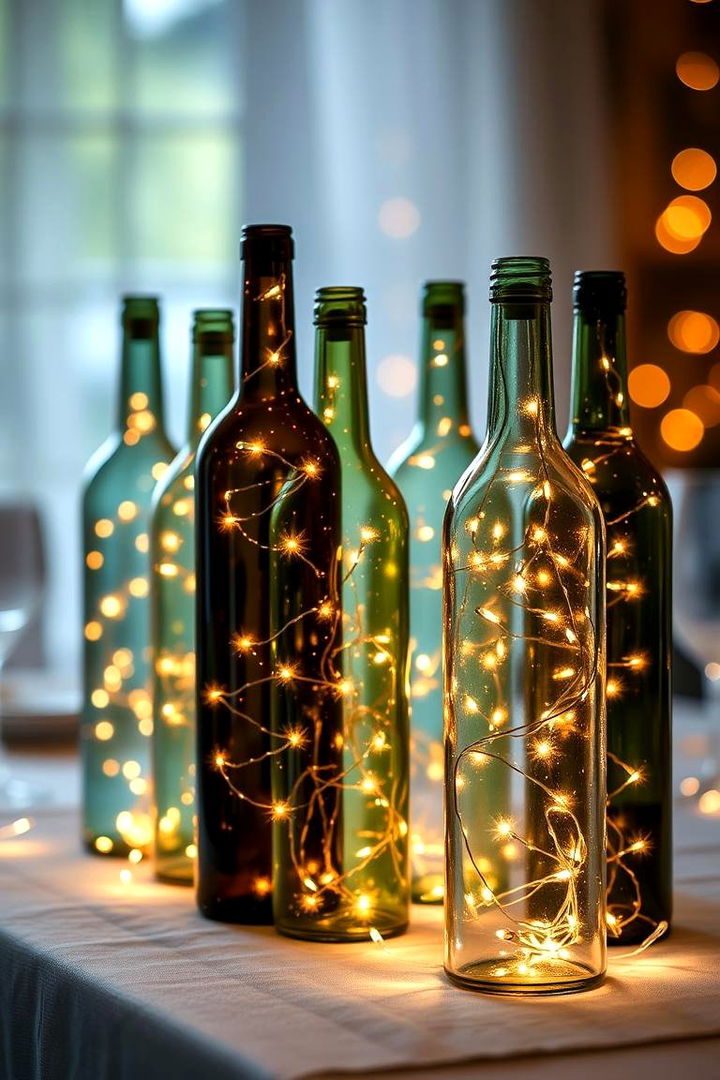 Glass Bottle Fairy Lights Display - 22 Wedding Table Decoration Ideas