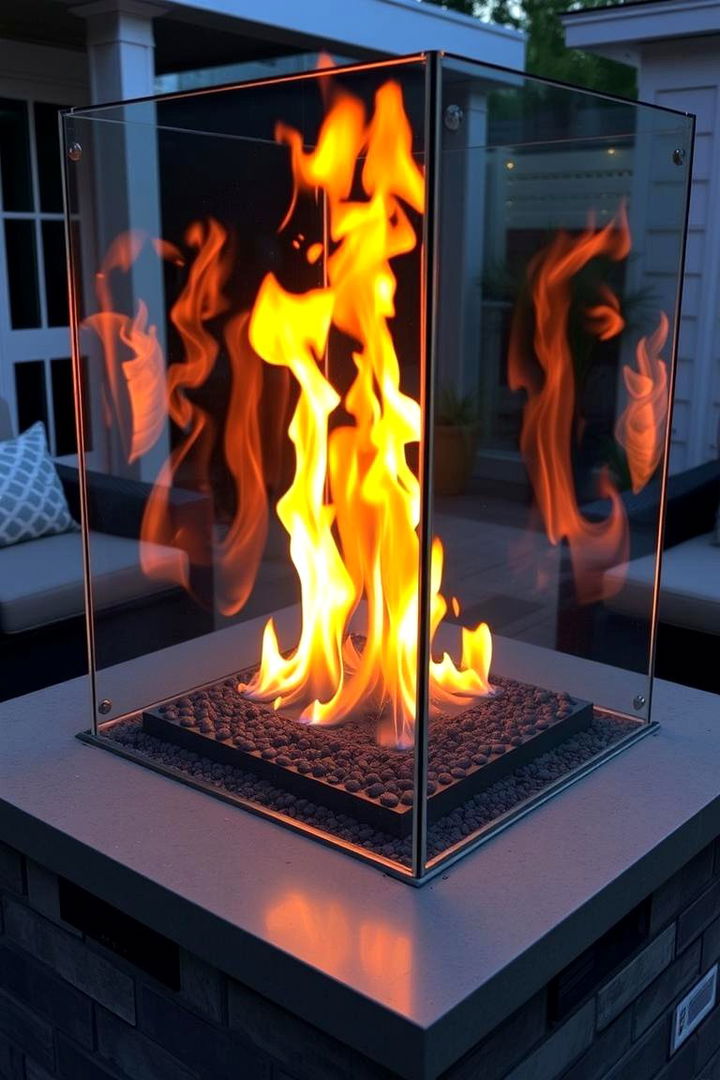 Glass Enclosed Fire Feature - 22 Outdoor Fireplace Ideas