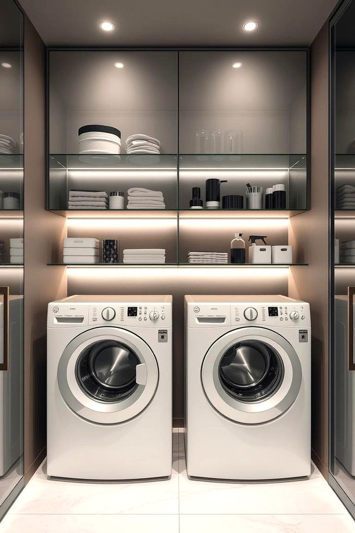 Glass Fronted Display Shelves - 22 Laundry Room Shelf Ideas