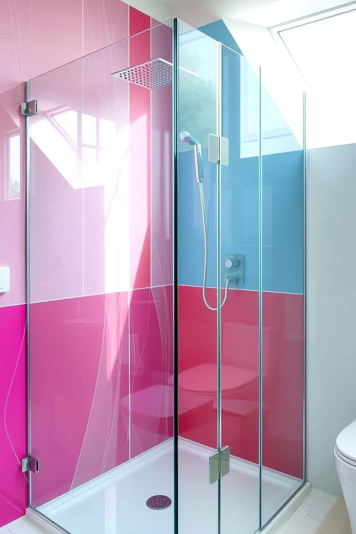 Glass Panels with Color Accents - 22 Shower Wall Ideas