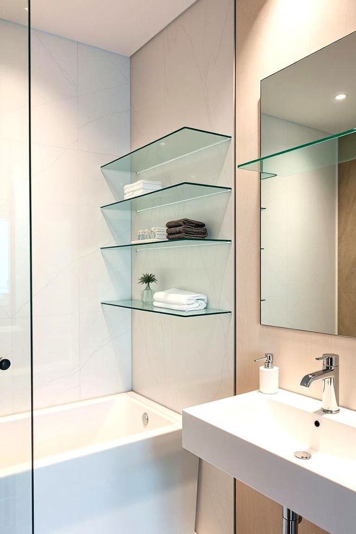 Glass Shelves for an Airy Modern Feel - 22 Bathroom Wall Storage Ideas