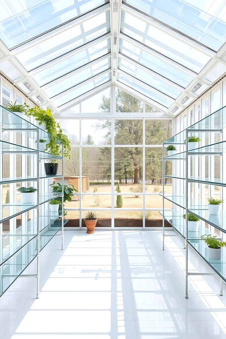 Glass Shelving for a Bright Look - 22 Greenhouse Shelving Ideas