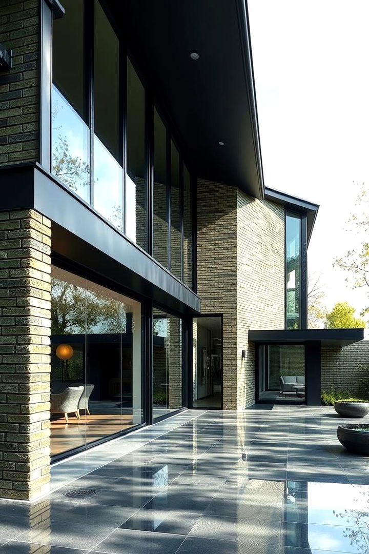 Glass and Green Brick Harmony - 22 Green Brick Exterior Home Ideas