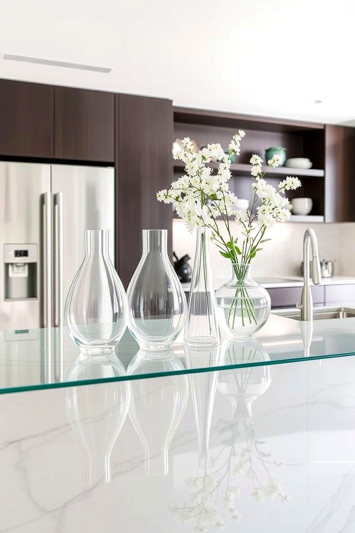 Glass and Light Centerpiece - 22 Kitchen Island Centerpiece Ideas