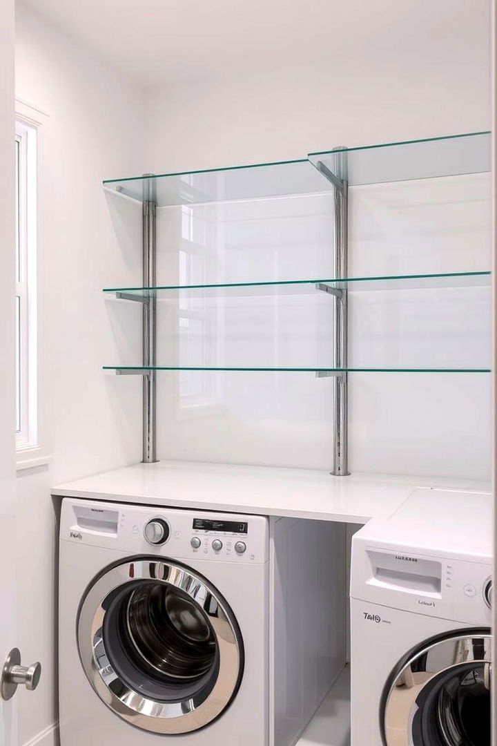 Glass and Metal Combination Shelves - 22 Laundry Room Shelving Ideas