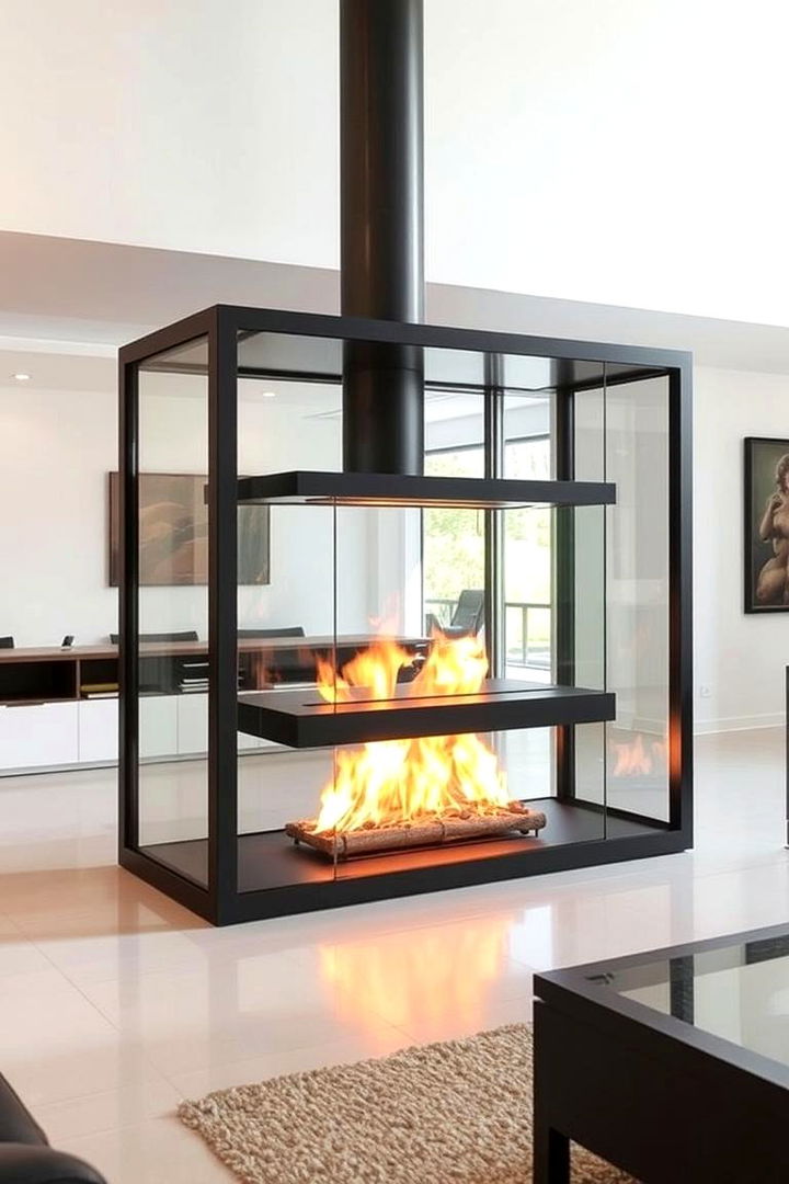 Glass and Steel Fusion - 22 3 Sided Fireplace Ideas