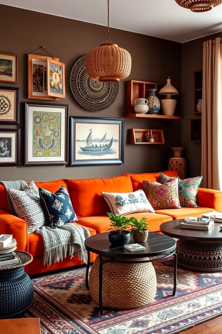 Global Fusion Aesthetics - 22 Orange Couch Living Room Ideas