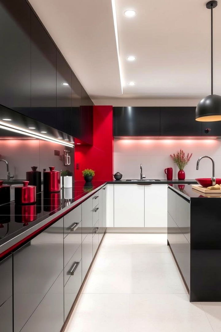 Glossy Black Countertops - 22 red and black kitchen ideas