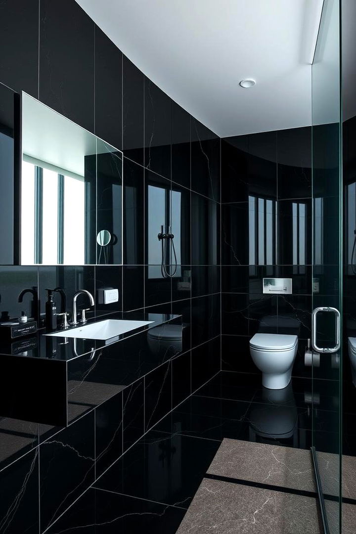 Glossy Black Porcelain Tiles - 22 Black Floor Bedroom Ideas