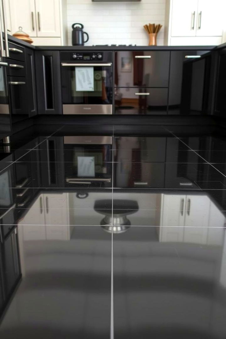 Glossy Black Vinyl Flooring - 22 Black Kitchen Floor Ideas