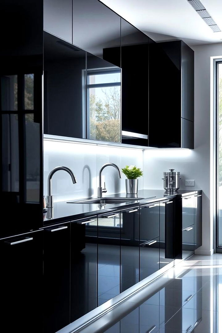 Glossy Finishes - 22 Kitchens With Black Cabinets