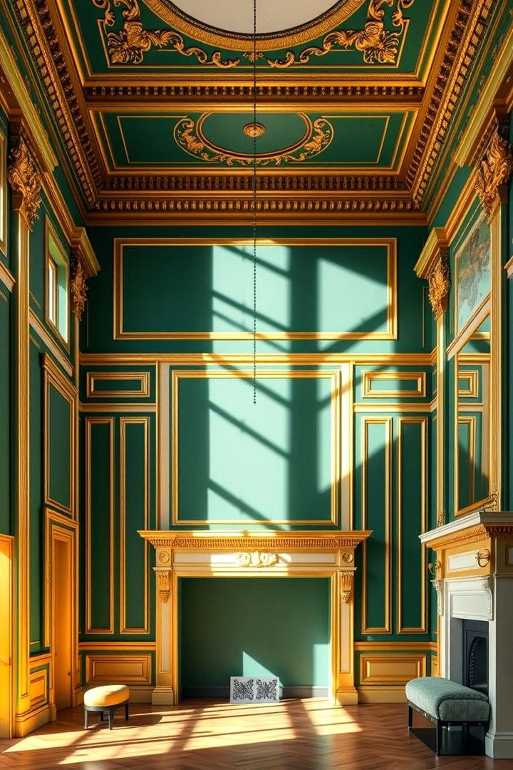 Golden Architectural Details - 22 Emerald Green and Gold Living Room Ideas