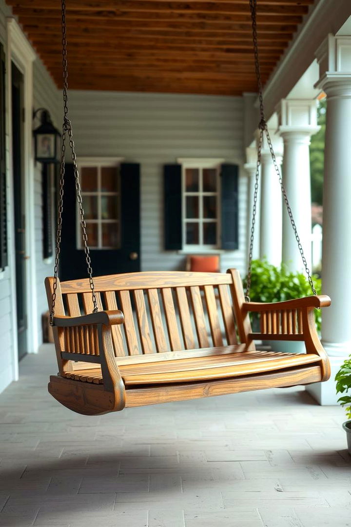 Graceful Wooden Porch Swings - 22 Colonial Front Porch Ideas