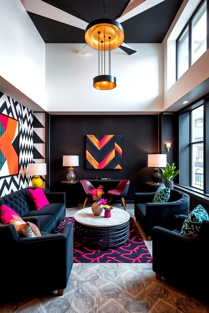 Graphic Contrast Decor - 22 Black Living Room Ideas