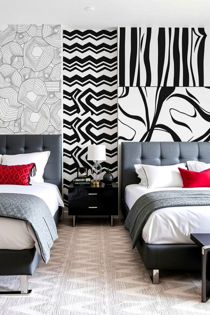 Graphic Wallpaper Accent - 22 Black and White Bedroom Ideas