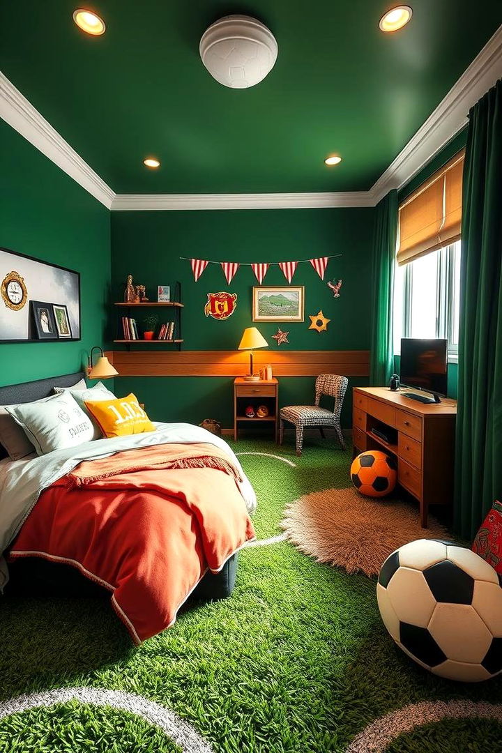 Grass Green Flooring Options - 22 Soccer Themed Bedroom Ideas