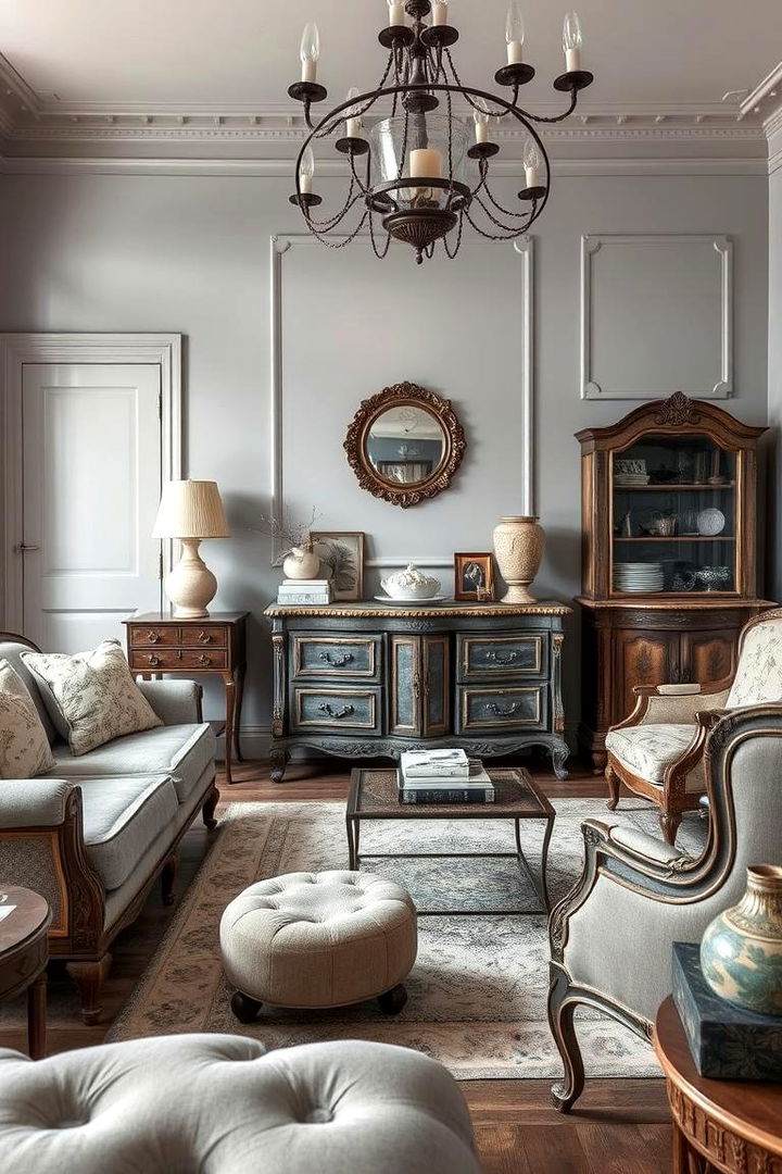 Gray Living Room with Antique Furniture - 22 Gray Living Room Ideas