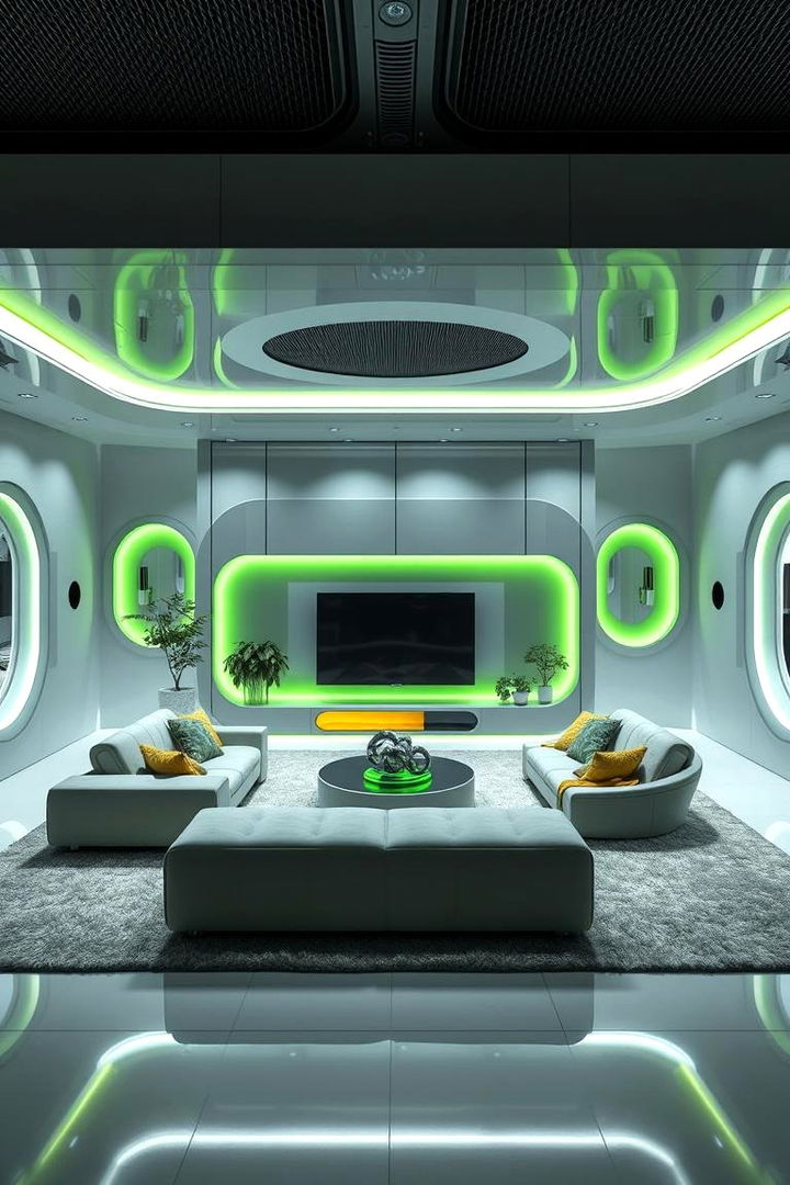 Green Modernism Futuristic Designs with Green and Grey Hints - 22 Green and Grey Living Room Ideas