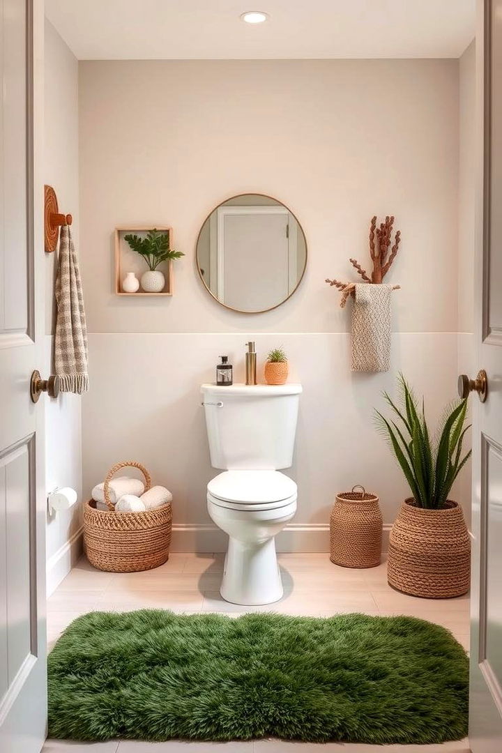 Green Rug and Soft Toned Harmony - 22 Green Powder Room Ideas