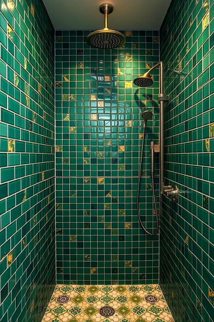 Green and Gold Shower Tiles - 22 Green and Gold Bathroom Ideas