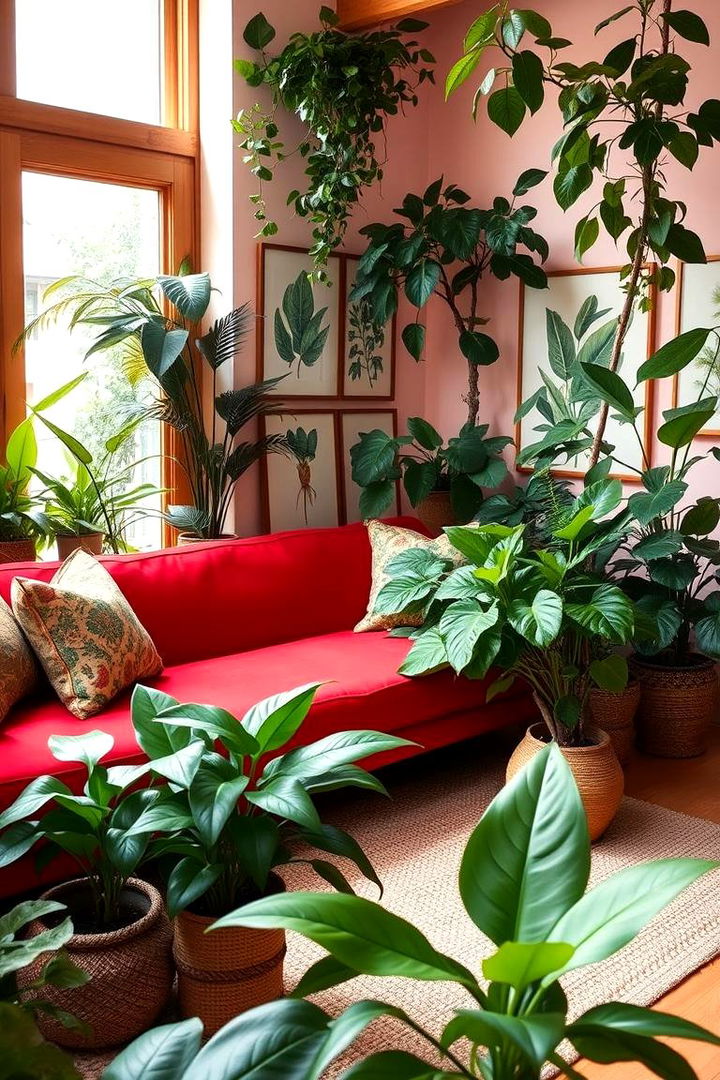 Green and Red Harmony in Nature Inspired Spaces - 22 Red Couch Living Room Ideas