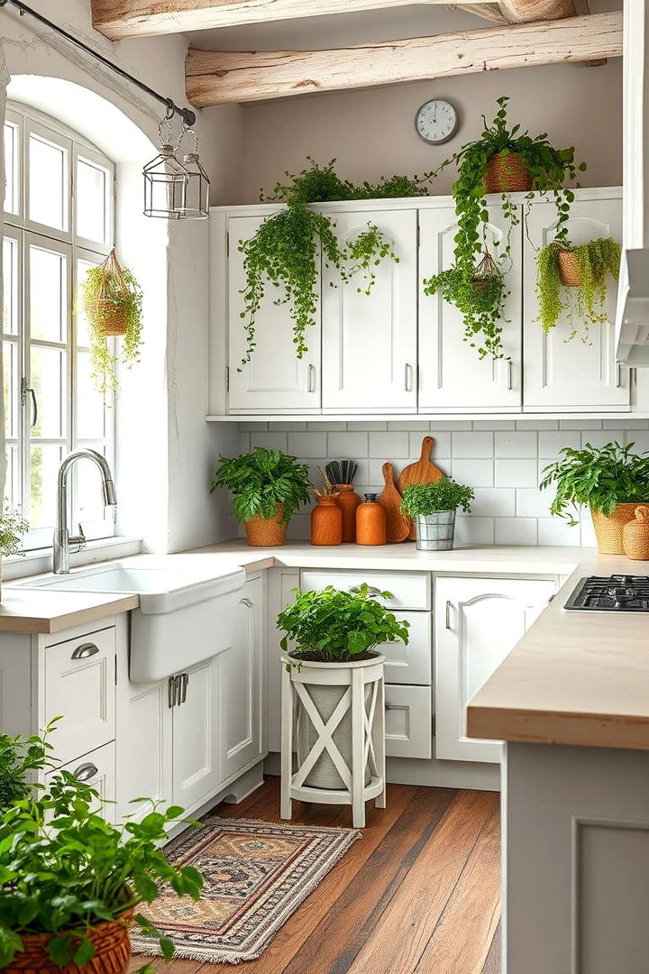 Greenery and Fresh Herbs - 22 Rustic White Kitchen Ideas