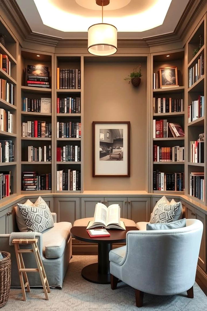 Greige Home Library Nooks - 22 Greige Interior Design Ideas