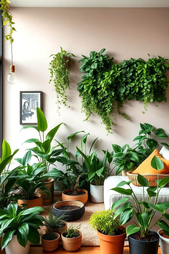 Greige with Greenery Elements - 22 Greige Living Room Ideas