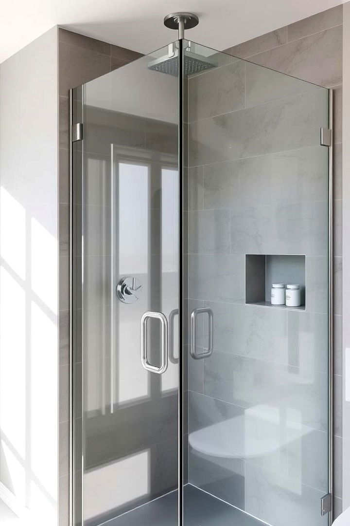 Grey Shower Enclosures with Frameless Glass - 22 Grey Bathroom Ideas