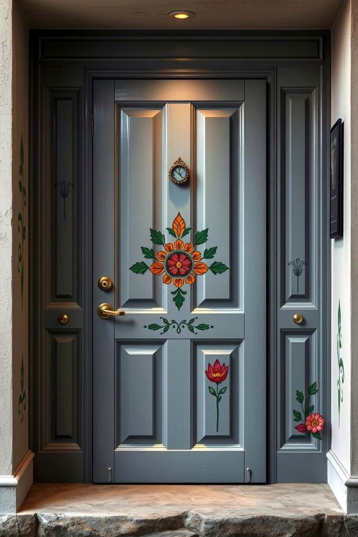 Grey with Artistic Accents - 22 Grey Front Door Ideas