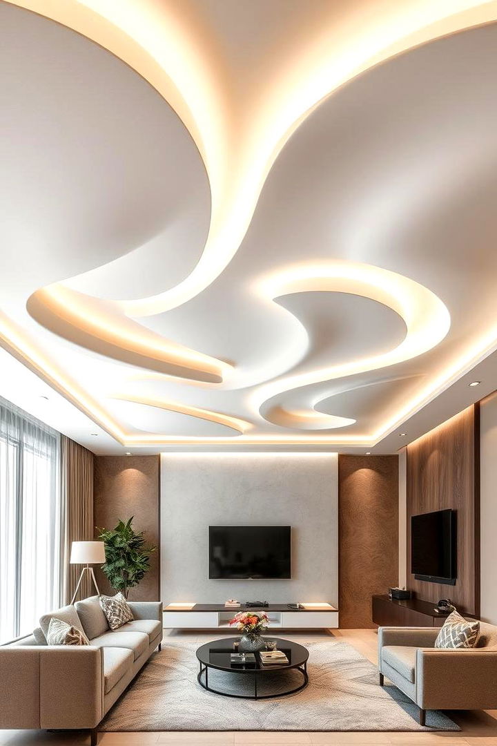 Gypsum Curved Designs - 22 Living Room False Ceiling Design Ideas