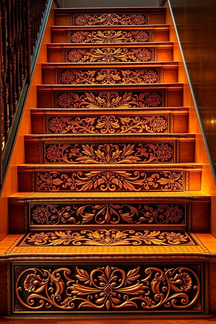 Hand Carved Decorative Risers for Artisan Appeal - 22 Stair Riser Ideas