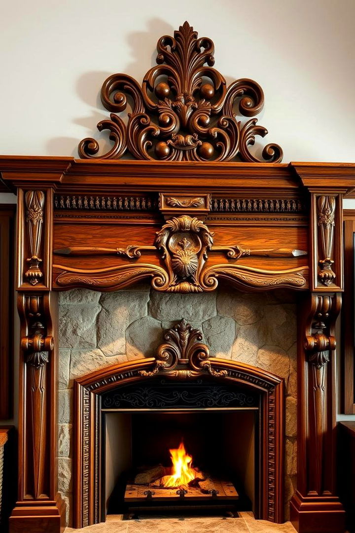 Hand Carved Mantels and Beams - 22 Rustic Fireplaces