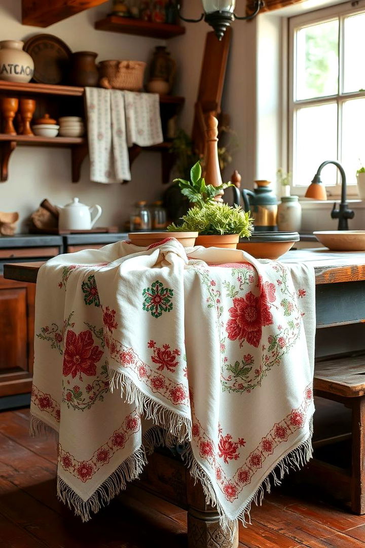 Hand Embroidered Textile Touches - 22 Rustic Kitchen Ideas