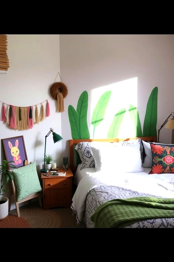 Hand Painted Accent Wall - 22 Green Boho Bedroom Ideas