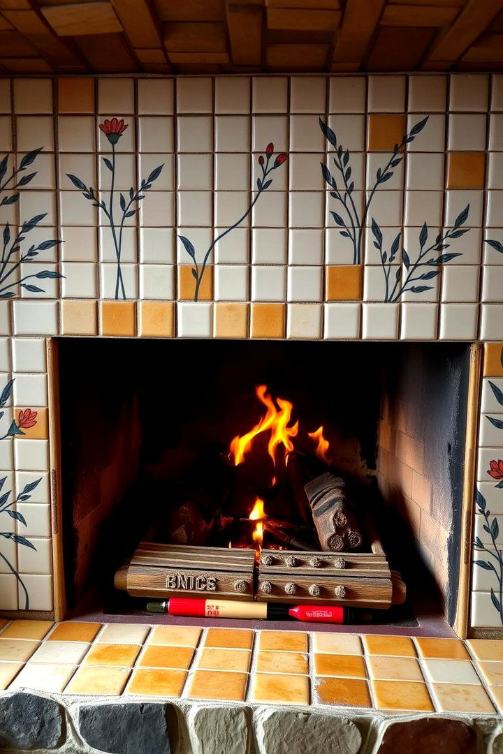Hand Painted Artisan Tiles - 22 Farmhouse Fireplace Tile Ideas