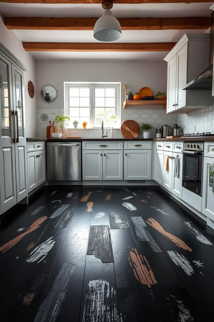 Hand Painted Black Floor Art - 22 Black Kitchen Floor Ideas