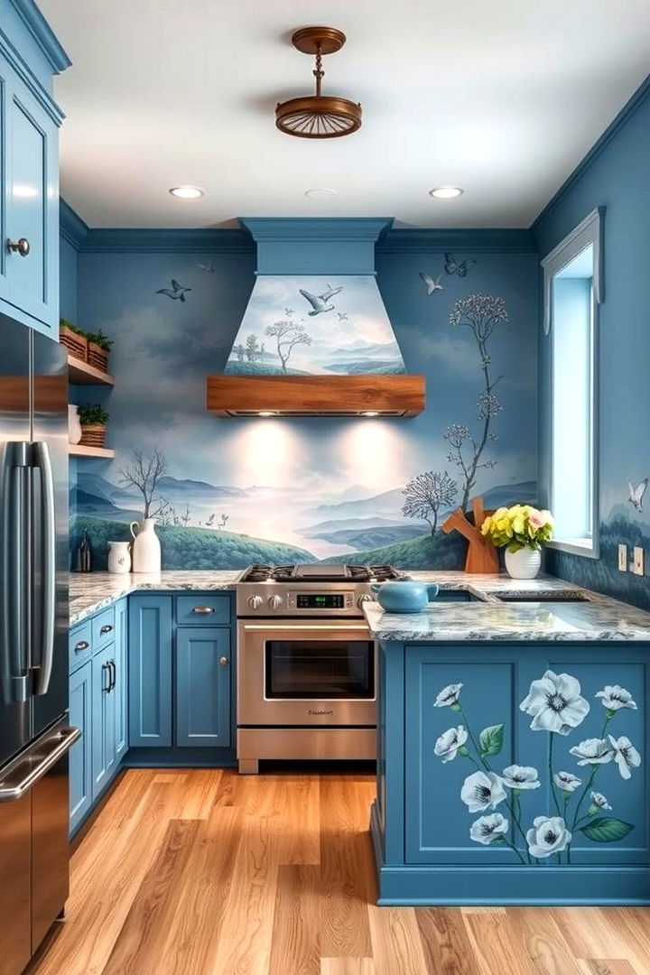 Hand Painted Blue Murals - 22 Blue French Country Kitchen Ideas