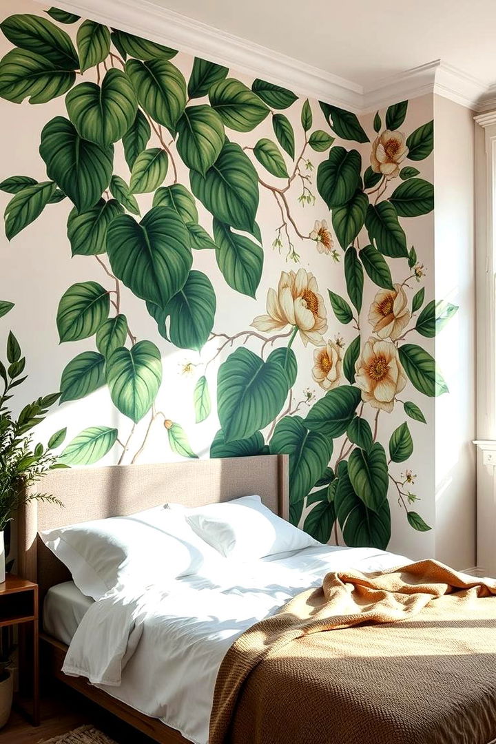 Hand Painted Botanical Designs for Freshness - 22 Bedroom Wall Painting Ideas