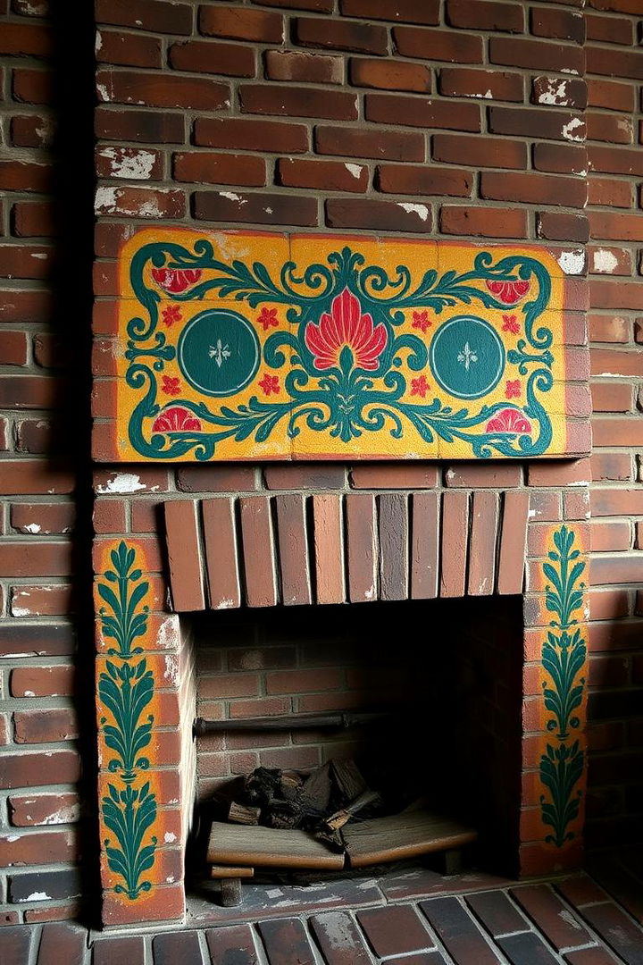 Hand Painted Brick Details - 22 Brick Fireplace Ideas