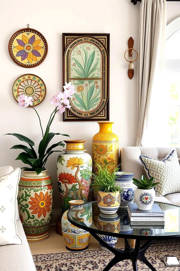 Hand Painted Ceramic Accents and Artistry - 22 Bohemian Moroccan Living Room Ideas