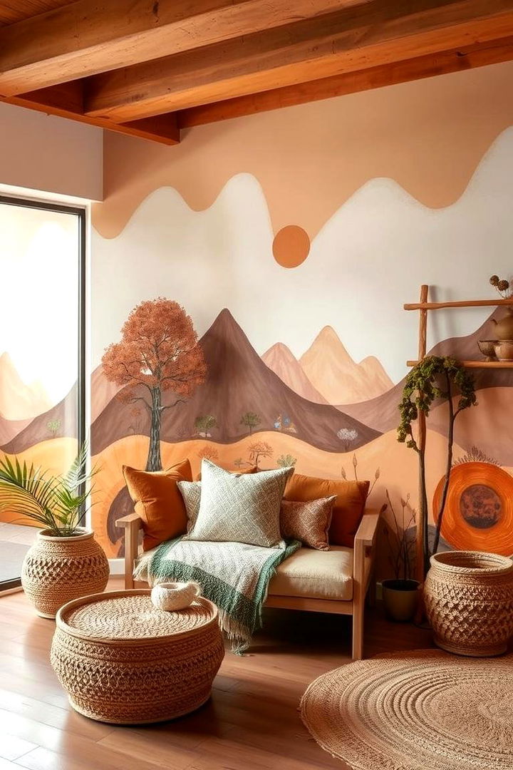 Hand Painted Earthy Murals - 22 Earthy Living Room Decor Ideas