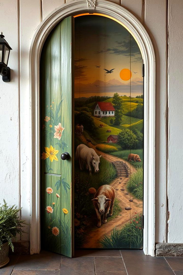 Hand Painted Murals - 22 Farmhouse Front Door Ideas
