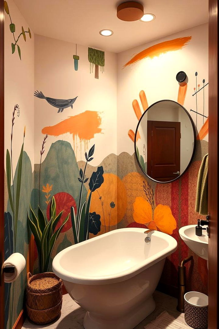 Hand Painted Murals - 22 Bathroom Accent Wall Ideas