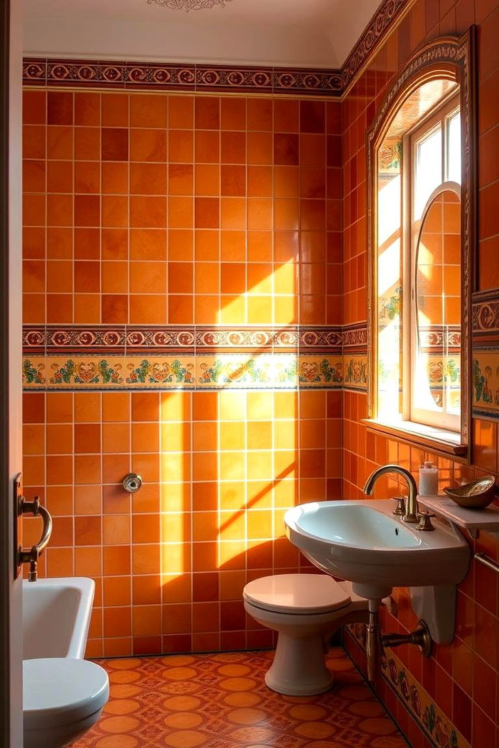 Hand Painted Tile Details - 22 Terracotta Bathroom Ideas