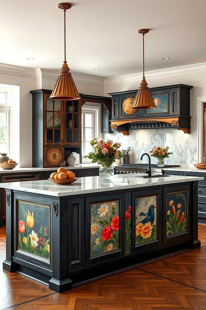 Hand painted Artistic Panels - 22 Kitchen Island Back Panel Ideas
