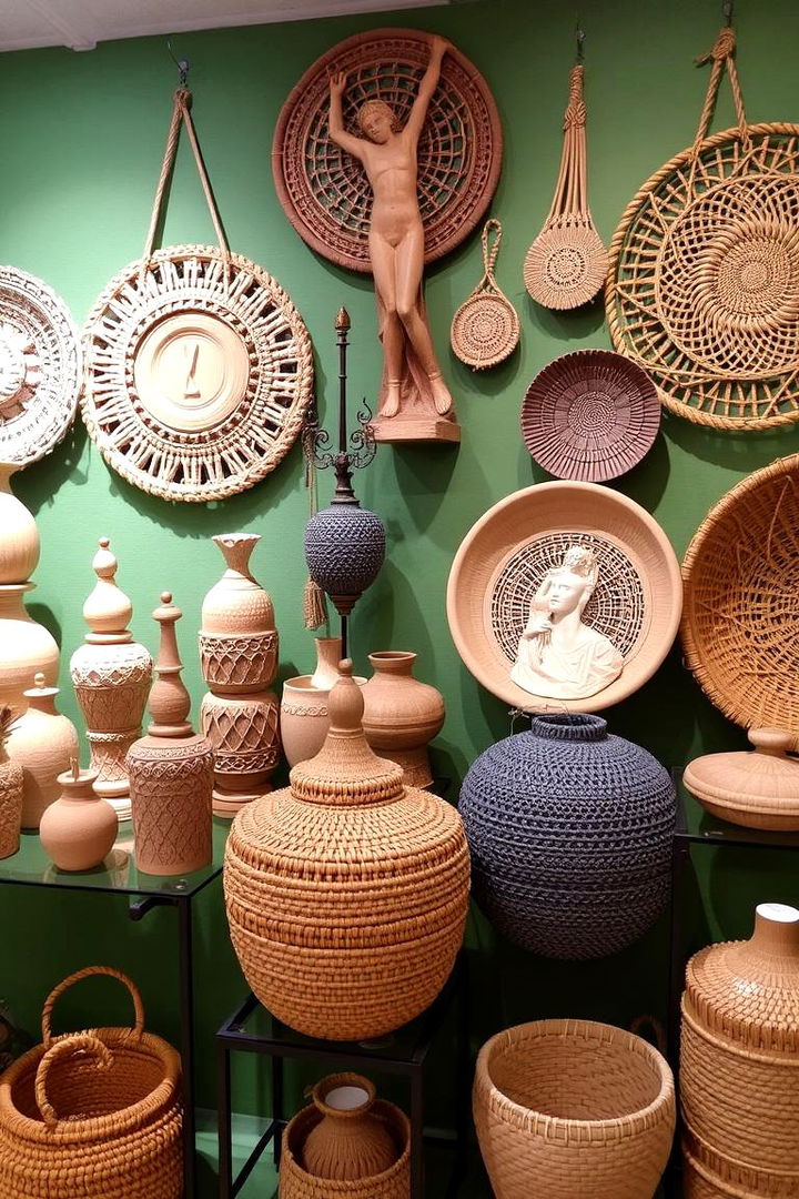 Handcrafted Accessories Display - 22 Rustic Sage Green Living Room Ideas