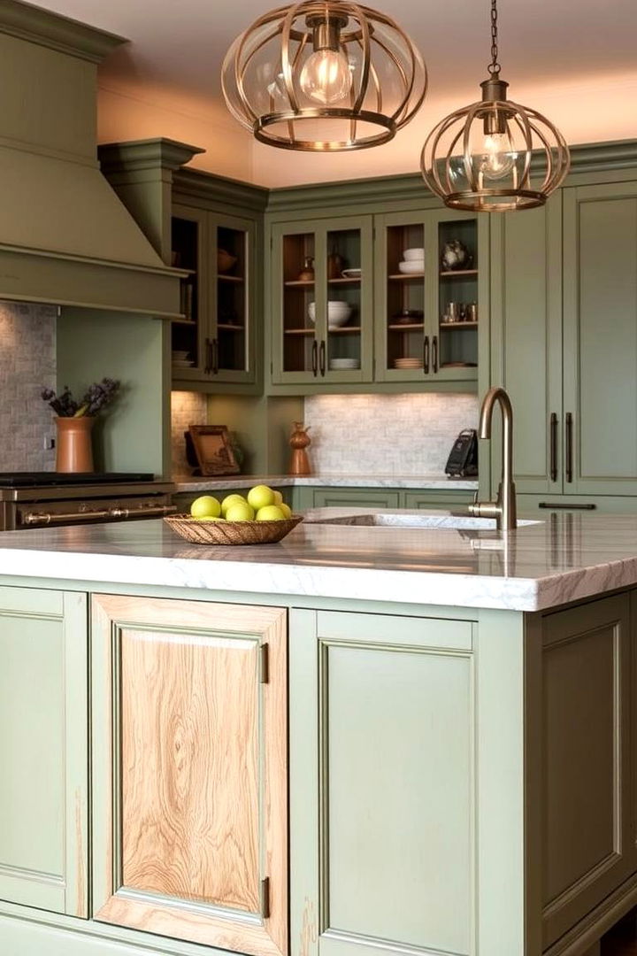 Handcrafted Features with Sage Green Tones - 22 Sage Green Kitchen Island Ideas